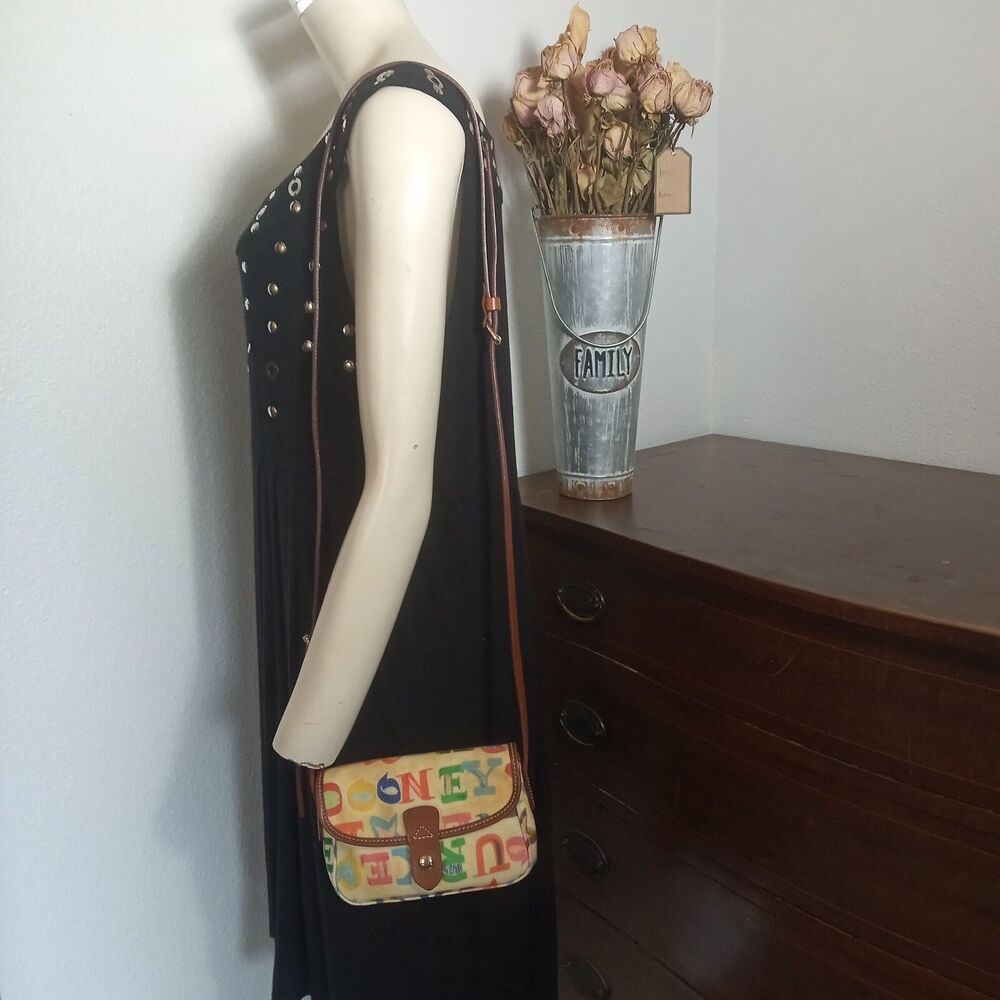 Dooney & Bourke Graffiti Bag Rare Vintage Rainbow Yellow Leather Crossbody - Picture 2 of 10